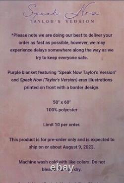 NEW TAYLOR SWIFT SPEAK NOW TAYLOR'S VERSION ERAS BLANKET 50x60 Limited Edition