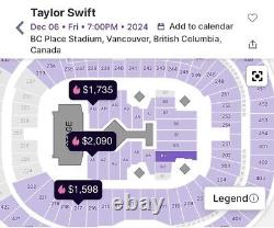 TAYLOR SWIFT FLOOR TICKETS (2 Tickets) ERAS TOUR VANCOUVER Friday 12/6/24