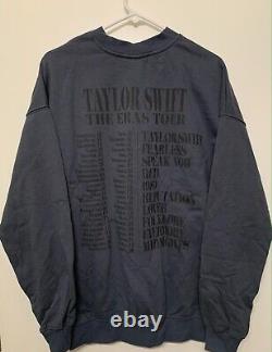 Taylor Swift Eras Tour Blue Crewneck with Int'l. Dates MEDIUM Official Tour Merch