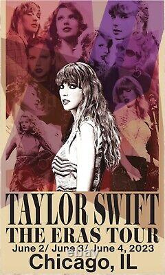 Affiche officielle du concert de Taylor Swift à Chicago, IL, tournée Eras juin 2023 14x24