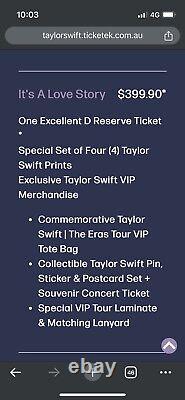 'Taylor Swift Eras Tour VIP merch package box unopened' translates to 'Boîte non ouverte du pack VIP de marchandises de la tournée Eras de Taylor Swift' in French.